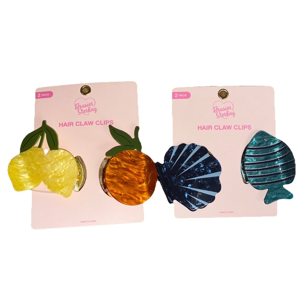 Frasier Sterling Hair Claw Clip Portofino Amalfi Lemon Orange Fish Shell (4) NEW